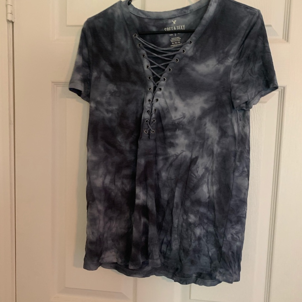 Tie dyed lace up T-shirt